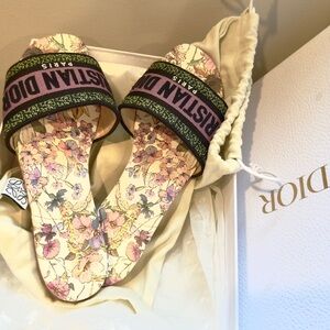 Dior Dway Floral Slide Sandals - Cream and Pink
